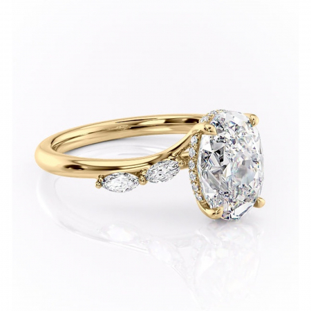 Ovală - Inel de logodnă Faelynn din aur Galben 18kt cu moissanite tăietură ovală – Pietre laterale rafinată pentru profil înalt | Personalizează și configurează gratuit online