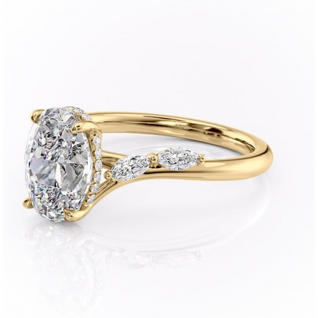 Inel de logodnă Faelynn din aur Galben 14kt cu moissanite tăietură ovală – Pietre laterale rafinată pentru profil înalt | Personalizează și configurează gratuit online [6]