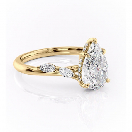 Pară - Inel de logodnă Faelynn din aur Galben 18kt cu moissanite tăietură pară – Pietre laterale rafinată pentru profil înalt | Personalizează și configurează gratuit online