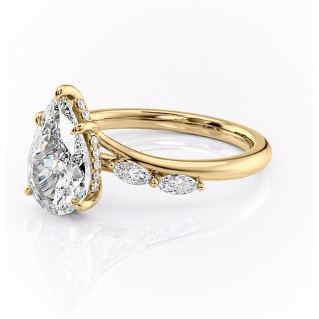 Inel de logodnă Faelynn din aur Galben 18kt cu moissanite tăietură pară – Pietre laterale rafinată pentru profil înalt | Personalizează și configurează gratuit online [6]