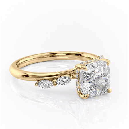 Pernă - Inel de logodnă Faelynn din aur Galben 18kt cu moissanite tăietură pernă – Pietre laterale rafinată pentru profil înalt | Personalizează și configurează gratuit online