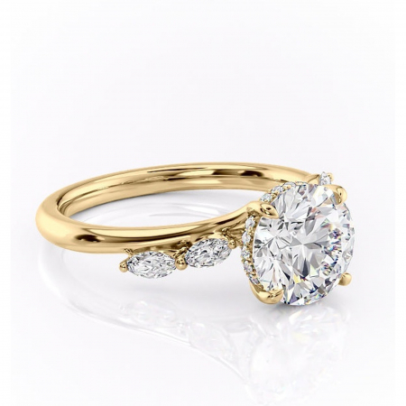 Aur galben - Inel de logodnă Faelynn din aur Galben 14kt cu moissanite tăietură rotundă – Pietre laterale rafinată pentru profil înalt | Personalizează și configurează gratuit online