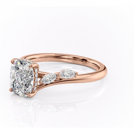 Inel de logodnă Faelynn din aur Rose 14kt cu moissanite tăietură asscher – Pietre laterale rafinată pentru profil înalt | Personalizează și configurează gratuit online [6]