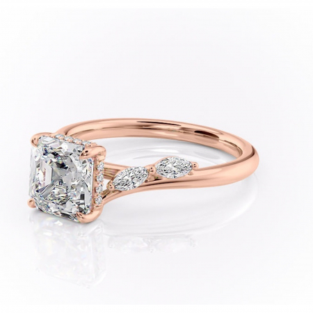 Inel de logodnă Faelynn din aur Rose 18kt cu moissanite tăietură asscher – Pietre laterale rafinată pentru profil înalt | Personalizează și configurează gratuit online [6]