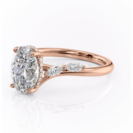 Inel de logodnă Faelynn din aur Rose 18kt cu moissanite tăietură ovală – Pietre laterale rafinată pentru profil înalt | Personalizează și configurează gratuit online [6]