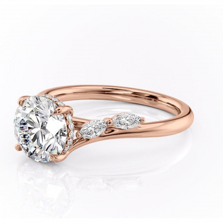 Inel de logodnă Faelynn din aur Rose 14kt cu moissanite tăietură rotundă – Pietre laterale rafinată pentru profil înalt | Personalizează și configurează gratuit online [6]