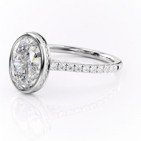 Inel de logodnă Fernelle din aur Alb 14kt cu moissanite tăietură ovală – Montură închisă rafinată pentru profil înalt | Personalizează și configurează gratuit online [6]