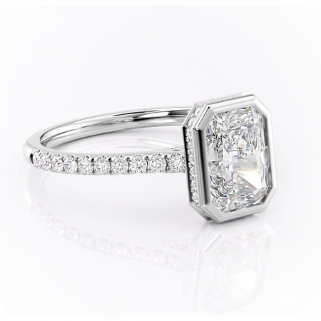 18K - Inel de logodnă Fernelle din aur Alb 18kt cu moissanite tăietură radiantă – Montură închisă rafinată pentru profil înalt | Personalizează și configurează gratuit online