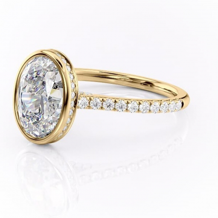 Inel de logodnă Fernelle din aur Galben 14kt cu moissanite tăietură ovală – Montură închisă rafinată pentru profil înalt | Personalizează și configurează gratuit online [6]