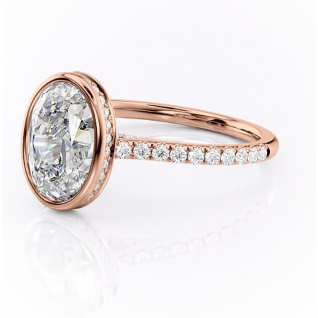 Inel de logodnă Fernelle din aur Rose 14kt cu moissanite tăietură ovală – Montură închisă rafinată pentru profil înalt | Personalizează și configurează gratuit online [6]