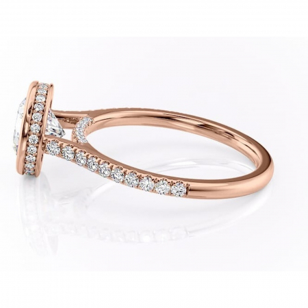 Inel de logodnă Fernelle din aur Rose 14kt cu moissanite tăietură rotundă – Montură închisă rafinată pentru profil înalt | Personalizează și configurează gratuit online [5]