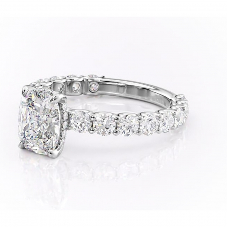 Inel de logodnă Floralie din aur Alb 14kt cu moissanite tăietură pernă – Pietre laterale excepțional | Personalizează și configurează gratuit online [6]