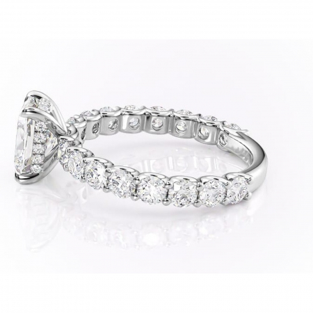 Inel de logodnă Floralie din aur Alb 14kt cu moissanite tăietură pernă – Pietre laterale excepțional | Personalizează și configurează gratuit online [5]