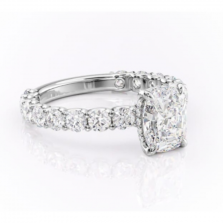 Aur alb - Inel de logodnă Floralie din aur Alb 14kt cu moissanite tăietură pernă – Pietre laterale excepțional | Personalizează și configurează gratuit online