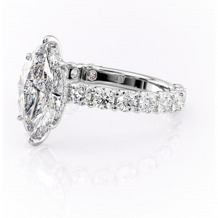 Inel de logodnă Floralie din aur Alb 14kt cu moissanite tăietură marquise – Pietre laterale excepțional | Personalizează și configurează gratuit online [6]