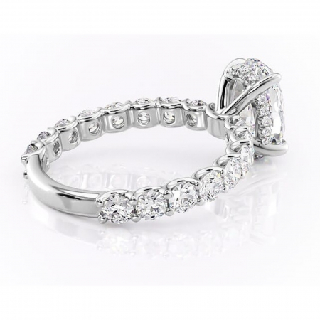 Inel de logodnă Floralie din aur Alb 14kt cu moissanite tăietură ovală – Pietre laterale excepțional | Personalizează și configurează gratuit online [2]