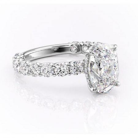 Aur alb - Inel de logodnă Floralie din aur Alb 18kt cu moissanite tăietură ovală – Pietre laterale excepțional | Personalizează și configurează gratuit online