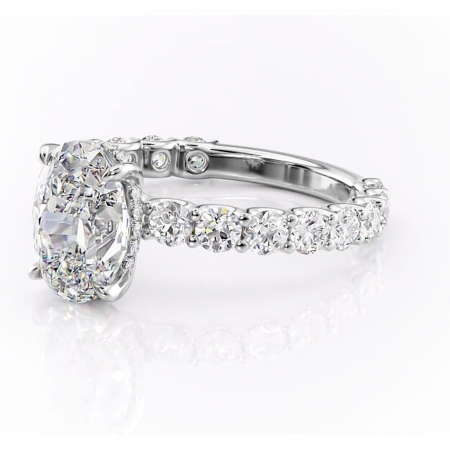 Inel de logodnă Floralie din aur Alb 14kt cu moissanite tăietură ovală – Pietre laterale excepțional | Personalizează și configurează gratuit online [6]