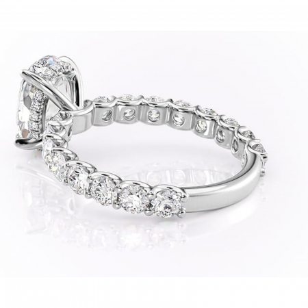 Inel de logodnă Floralie din aur Alb 14kt cu moissanite tăietură ovală – Pietre laterale excepțional | Personalizează și configurează gratuit online [4]