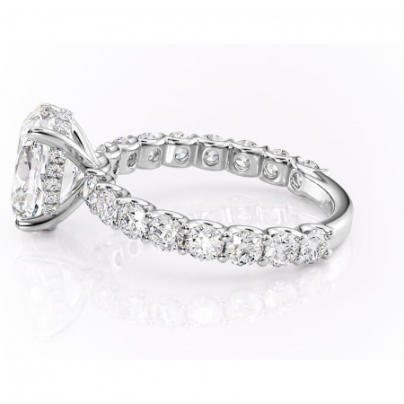 Inel de logodnă Floralie din aur Alb 14kt cu moissanite tăietură ovală – Pietre laterale excepțional | Personalizează și configurează gratuit online [5]