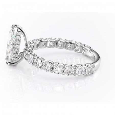 Inel de logodnă Floralie din aur Alb 18kt cu moissanite tăietură pară – Pietre laterale excepțional | Personalizează și configurează gratuit online [5]