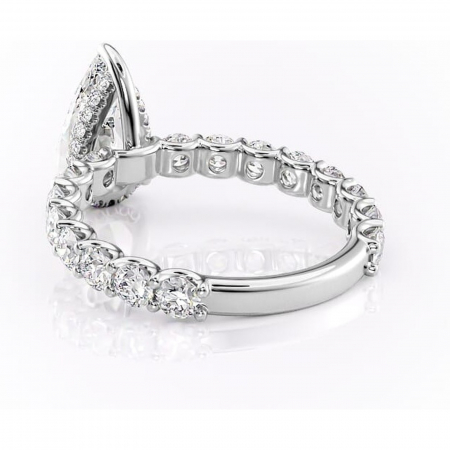 Inel de logodnă Floralie din aur Alb 18kt cu moissanite tăietură pară – Pietre laterale excepțional | Personalizează și configurează gratuit online [3]