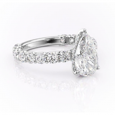 Aur alb - Inel de logodnă Floralie din aur Alb 18kt cu moissanite tăietură pară – Pietre laterale excepțional | Personalizează și configurează gratuit online