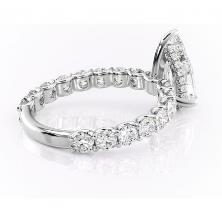 Inel de logodnă Floralie din aur Alb 18kt cu moissanite tăietură pară – Pietre laterale excepțional | Personalizează și configurează gratuit online [2]