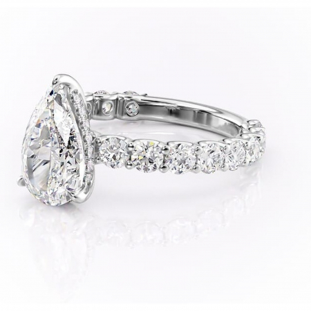 Inel de logodnă Floralie din aur Alb 18kt cu moissanite tăietură pară – Pietre laterale excepțional | Personalizează și configurează gratuit online [6]