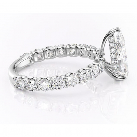 Inel de logodnă Floralie din aur Alb 18kt cu moissanite tăietură pară – Pietre laterale excepțional | Personalizează și configurează gratuit online [1]