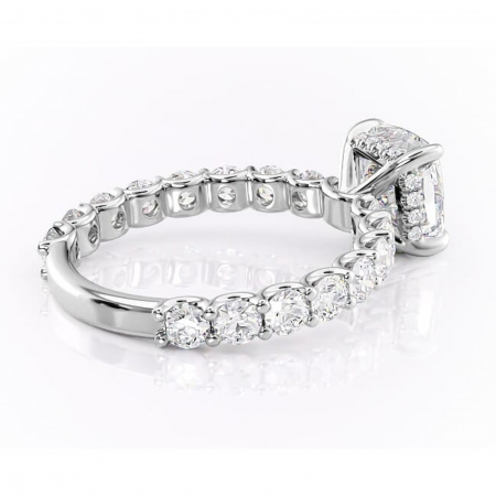 Inel de logodnă Floralie din aur Alb 14kt cu moissanite tăietură pernă – Pietre laterale excepțional | Personalizează și configurează gratuit online [2]