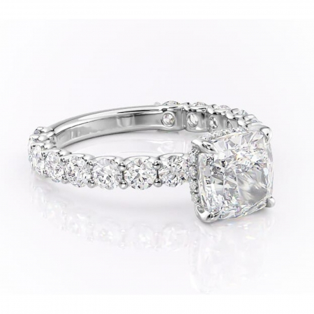 Pernă - Inel de logodnă Floralie din aur Alb 14kt cu moissanite tăietură pernă – Pietre laterale excepțional | Personalizează și configurează gratuit online