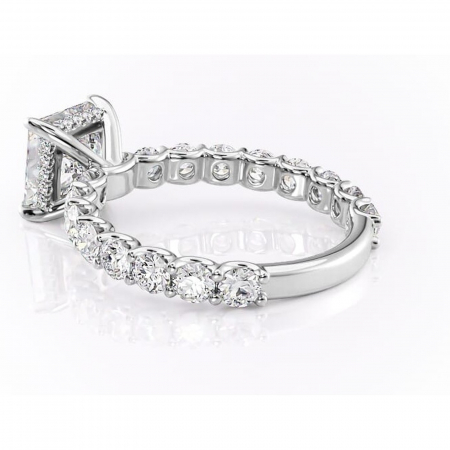 Inel de logodnă Floralie din aur Alb 14kt cu moissanite tăietură princess – Pietre laterale excepțional | Personalizează și configurează gratuit online [4]