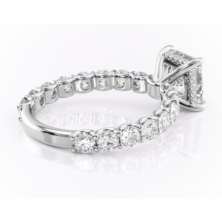 Inel de logodnă Floralie din aur Alb 14kt cu moissanite tăietură princess – Pietre laterale excepțional | Personalizează și configurează gratuit online [2]