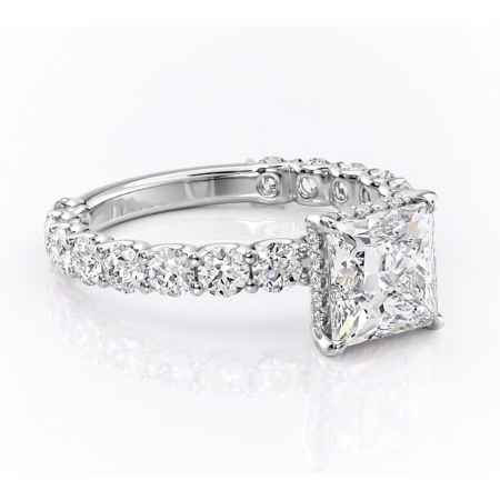 Princess - Inel de logodnă Floralie din aur Alb 18kt cu moissanite tăietură princess – Pietre laterale excepțional | Personalizează și configurează gratuit online