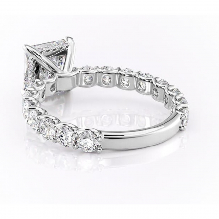 Inel de logodnă Floralie din aur Alb 14kt cu moissanite tăietură princess – Pietre laterale excepțional | Personalizează și configurează gratuit online [3]