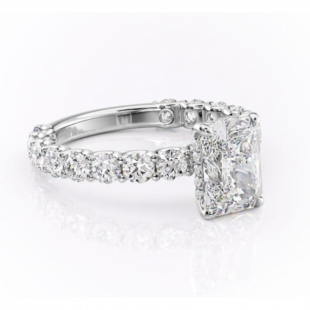 Radiantă - Inel de logodnă Floralie din aur Alb 14kt cu moissanite tăietură radiantă – Pietre laterale excepțional | Personalizează și configurează gratuit online