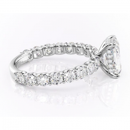 Inel de logodnă Floralie din aur Alb 14kt cu moissanite tăietură radiantă – Pietre laterale excepțional | Personalizează și configurează gratuit online [1]