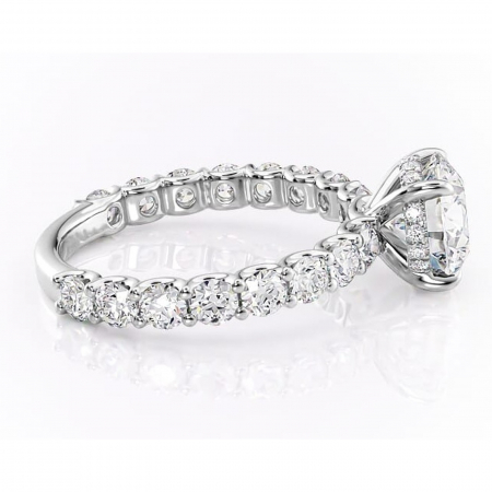 Inel de logodnă Floralie din aur Alb 14kt cu moissanite tăietură rotundă – Pietre laterale excepțional | Personalizează și configurează gratuit online [1]