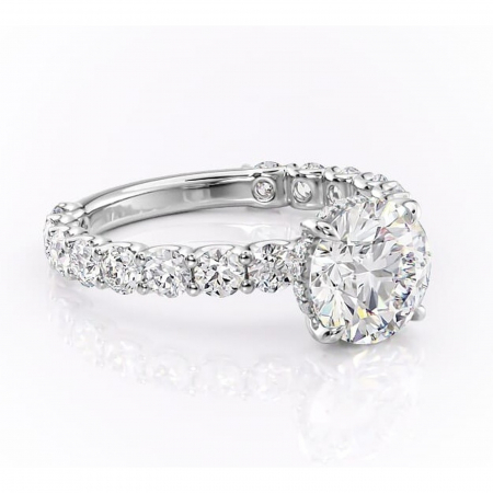 Accent - Inel de logodnă Floralie din aur Alb 14kt cu moissanite tăietură rotundă – Pietre laterale excepțional | Personalizează și configurează gratuit online