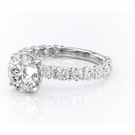 Inel de logodnă Floralie din aur Alb 14kt cu moissanite tăietură rotundă – Pietre laterale excepțional | Personalizează și configurează gratuit online [6]