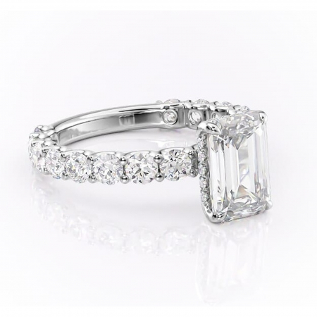 Aur alb - Inel de logodnă Floralie din aur Alb 18kt cu moissanite tăietură smarald – Pietre laterale excepțional | Personalizează și configurează gratuit online