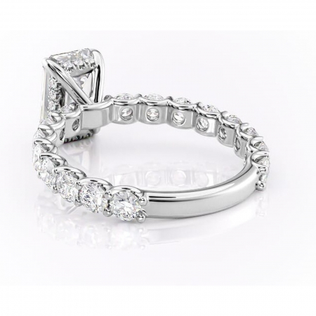 Inel de logodnă Floralie din aur Alb 14kt cu moissanite tăietură smarald – Pietre laterale excepțional | Personalizează și configurează gratuit online [3]