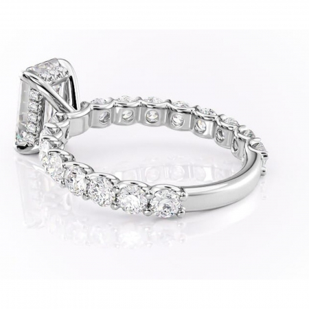 Inel de logodnă Floralie din aur Alb 14kt cu moissanite tăietură smarald – Pietre laterale excepțional | Personalizează și configurează gratuit online [4]