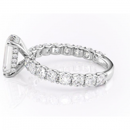 Inel de logodnă Floralie din aur Alb 14kt cu moissanite tăietură smarald – Pietre laterale excepțional | Personalizează și configurează gratuit online [5]