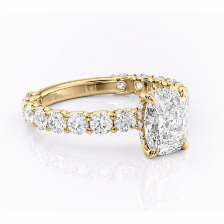 Aur galben - Inel de logodnă Floralie din aur Galben 14kt cu moissanite tăietură pernă – Pietre laterale excepțional | Personalizează și configurează gratuit online