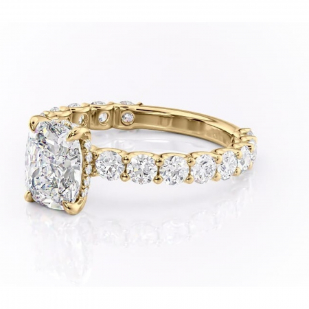 Inel de logodnă Floralie din aur Galben 14kt cu moissanite tăietură pernă – Pietre laterale excepțional | Personalizează și configurează gratuit online [6]