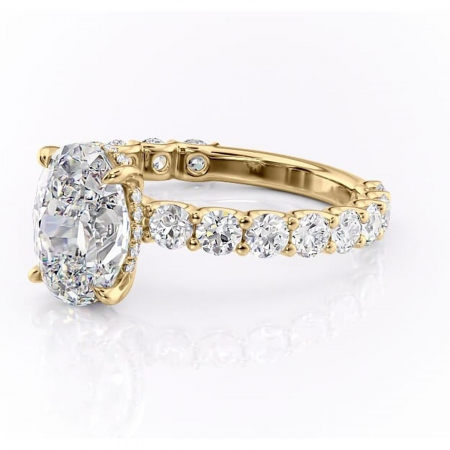 Inel de logodnă Floralie din aur Galben 18kt cu moissanite tăietură ovală – Pietre laterale excepțional | Personalizează și configurează gratuit online [6]