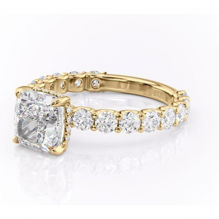 Inel de logodnă Floralie din aur Galben 14kt cu moissanite tăietură pernă – Pietre laterale excepțional | Personalizează și configurează gratuit online [6]