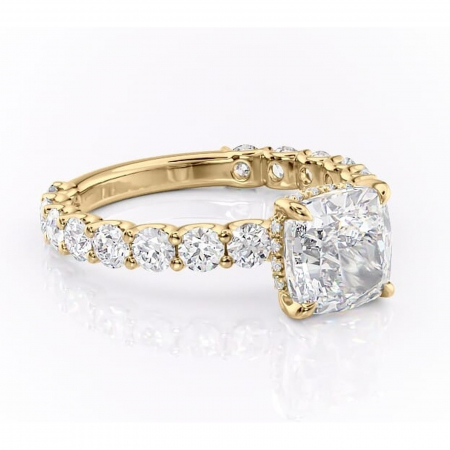 Pernă - Inel de logodnă Floralie din aur Galben 18kt cu moissanite tăietură pernă – Pietre laterale excepțional | Personalizează și configurează gratuit online